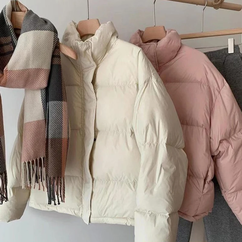 Parkas curtas grossas e quentes para mulheres, jaqueta acolchoada de algodão, moda de escritório puffer stand streetwear, casaco de gola alta, moda coreana, inverno