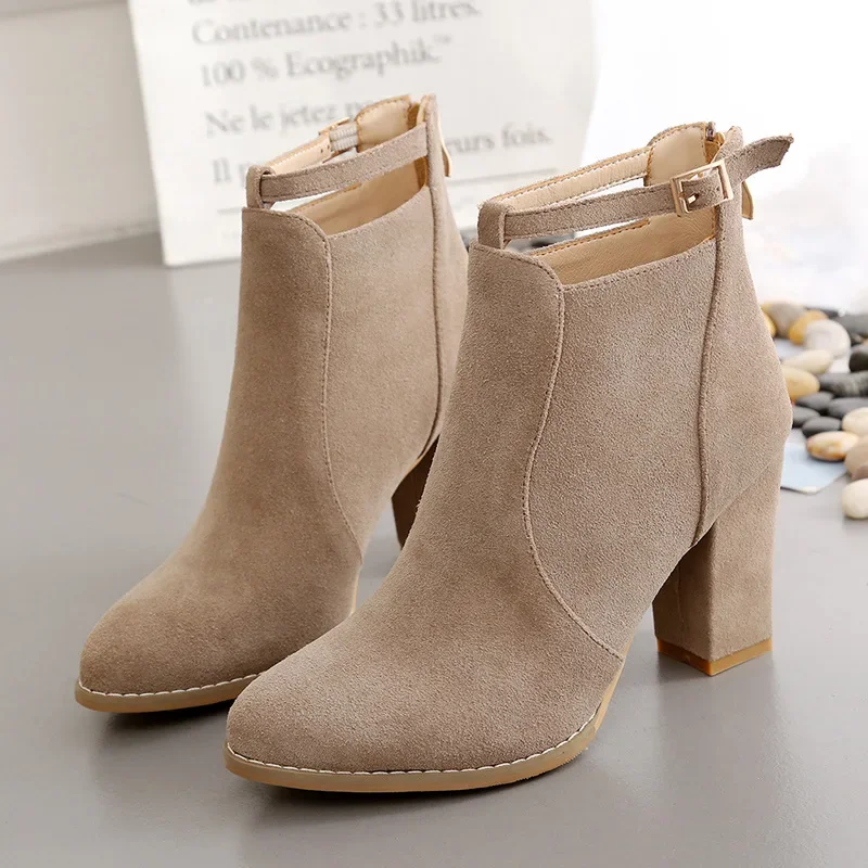 Women\'s Heeled Ankle Boots Fashion Sexy Pointed Woman Short Boots 2022 Spring Autumn New Plus Size 43 Women Shoes Botas De Mujer