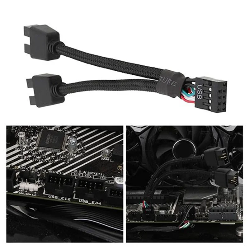2 шт. материнская плата компьютера USB 2.0 9-контактный двойной 9-контактный удлинительный кабель Y-разветвитель аудио HD удлинительный кабель