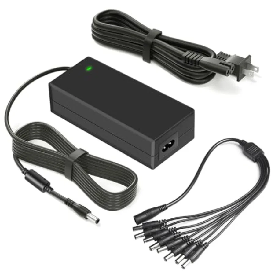 Security Camera Power Supply 12V 5A Adapter, 8-Way Splitter Cable CCTV Camera Power Adapter for 12Volt Lorex, Samsung, Q-See, N