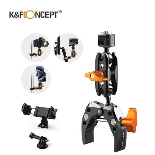 K&F Concept Super Abrazadera Multifuncional con Doble 360 ° Brazo mágico con cabeza de bola para teléfono con cámara GoPro Insta360 DJI OSMO Aciton