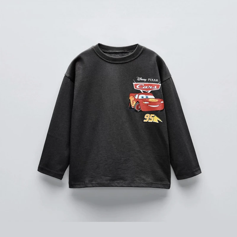 ربيع الخريف الاطفال ملابس طويلة الأكمام تيز القمم المطبوعة الكرتون سيارة طفل الفتيان Crewneck البلوز قاعدة قميص ملابس الأطفال