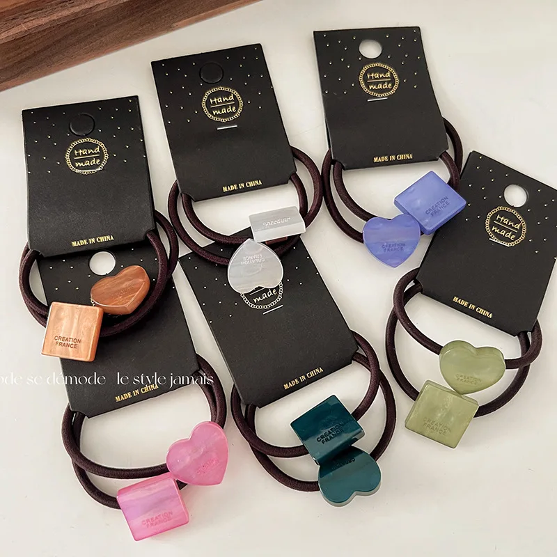 Geometric Square Love Hair Rope Girls Summer Tie Hair Ponytail Hair String Simple Temperament High Elastic Durable Rubber Band