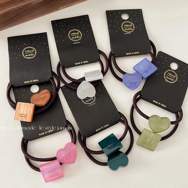 Geometric Square Love Hair Rope Girls Summer Tie Hair Ponytail Hair String Simple Temperament High Elastic Durable Rubber Band