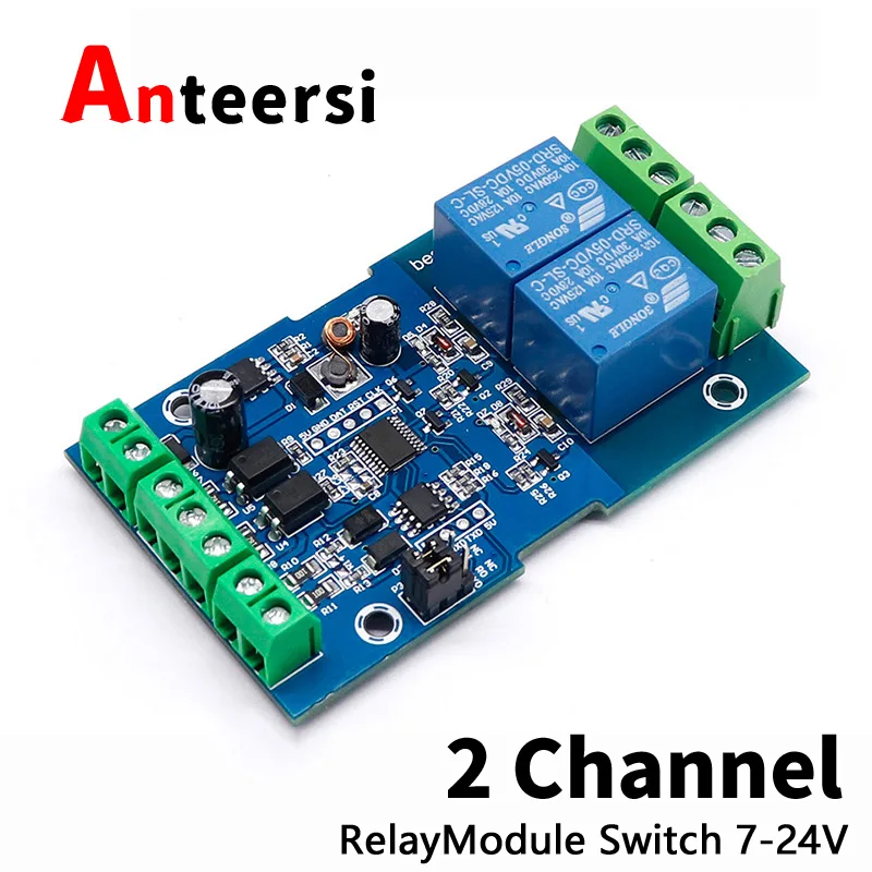 Modbus-Rtu 2 Channel 7-24V Relay Module Switch Modbus RTU Relay Output 12V Switch Input 485 Communication TTL Pin He