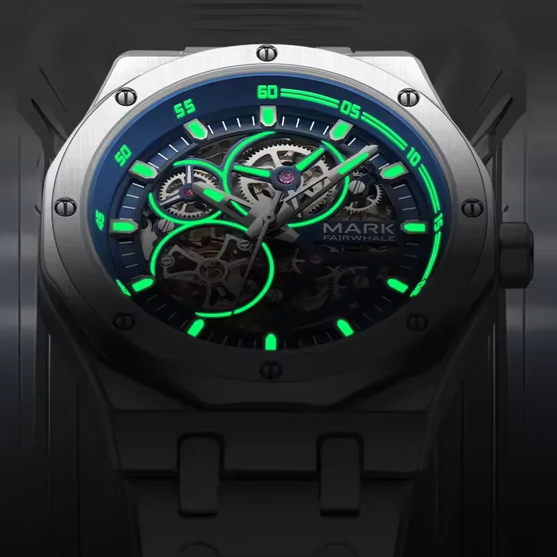 

MARK FAIRWHALE 6840, деловые мужские автоматические механические часы, роскошные стальные синие часы, мужские механические часы с турбийоном для мужчин