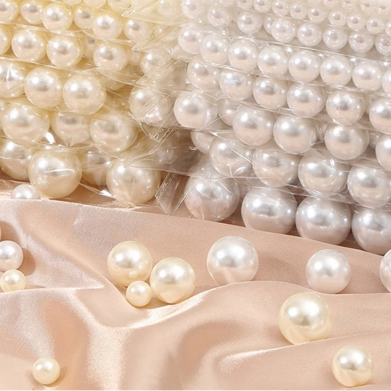 2-18mm Weiße Beige ABS-Imitationsperlen Ohne Loch Mehrgrößen Runde Lose Perlen Für DIY-Bastelarbeiten Ornamente Kleidungszubehör – Detail 6