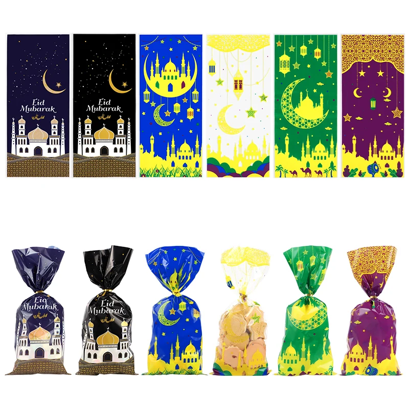 25/50 Stück Eid Mubarak Geschenktüten Kunststoff Keks Süßigkeiten Tasche Ramadan Kareem Dekor 2026 Islamische Muslimische Partyzubehör Eid Al-Fitr Geschenk