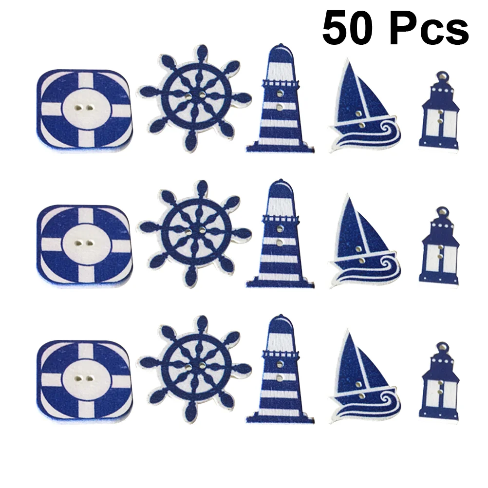 

50 Pcs Lighthouse Button Nautical Style Buttons Anchor Shaped Wooden Child