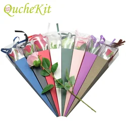 10/20Pcs Rose Flower Box Single Bouquet Transparent Flower Gift Packaging Box Valentines Day Wedding Decoartion Party Supplies