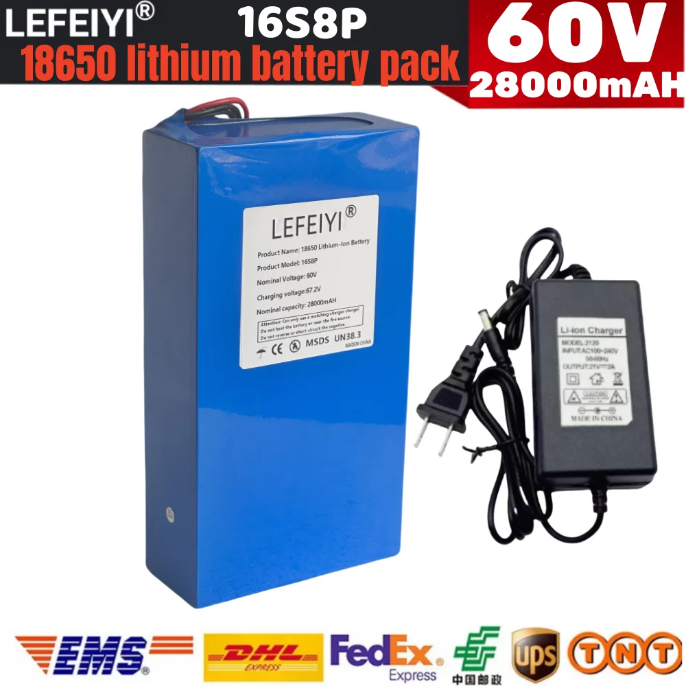 60V 16S8P 28000mah 18650 Li-ion Battery Pack 60V 28Ah 2000W Battery for Harley Two Wheel Folding Citycoco Electric Scooter