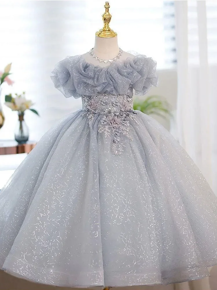 

Gala Dresses for Girls Kids Pageant Sequins Robe Teenagers Communion Dress Children Banquet Wedding Gown Performance Vestidos