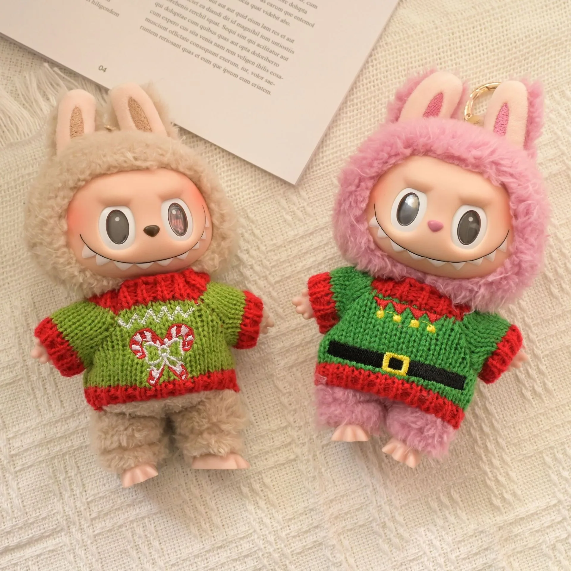 Labubu Clothes Outfit Accessories  For Korea Kpop EXO 17cm Labubu V2 V1 Christmas Green&Red Dog Element Sweater Kid Toy Gift