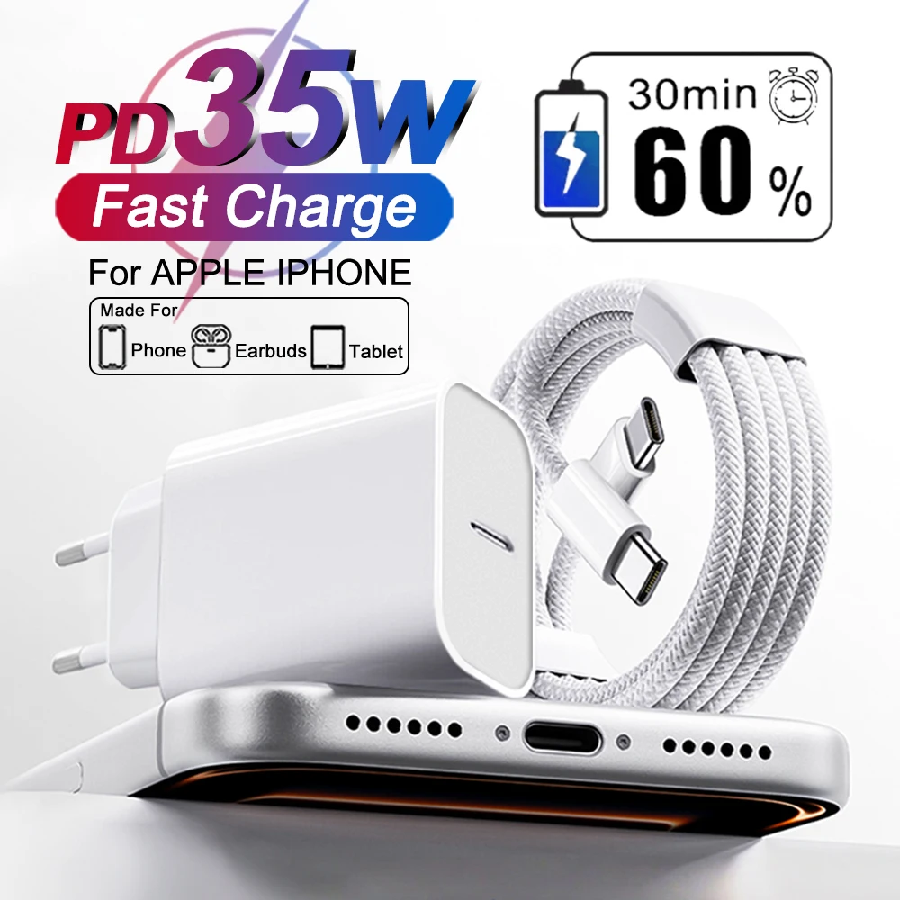 Original PD 35W USB-C Schnell-Ladegerät Wandstecker-Adapter Typ-C Datenkabel für iPhone 11 12 13 14 15 16 17 Pro Max Universal-Ladegerät