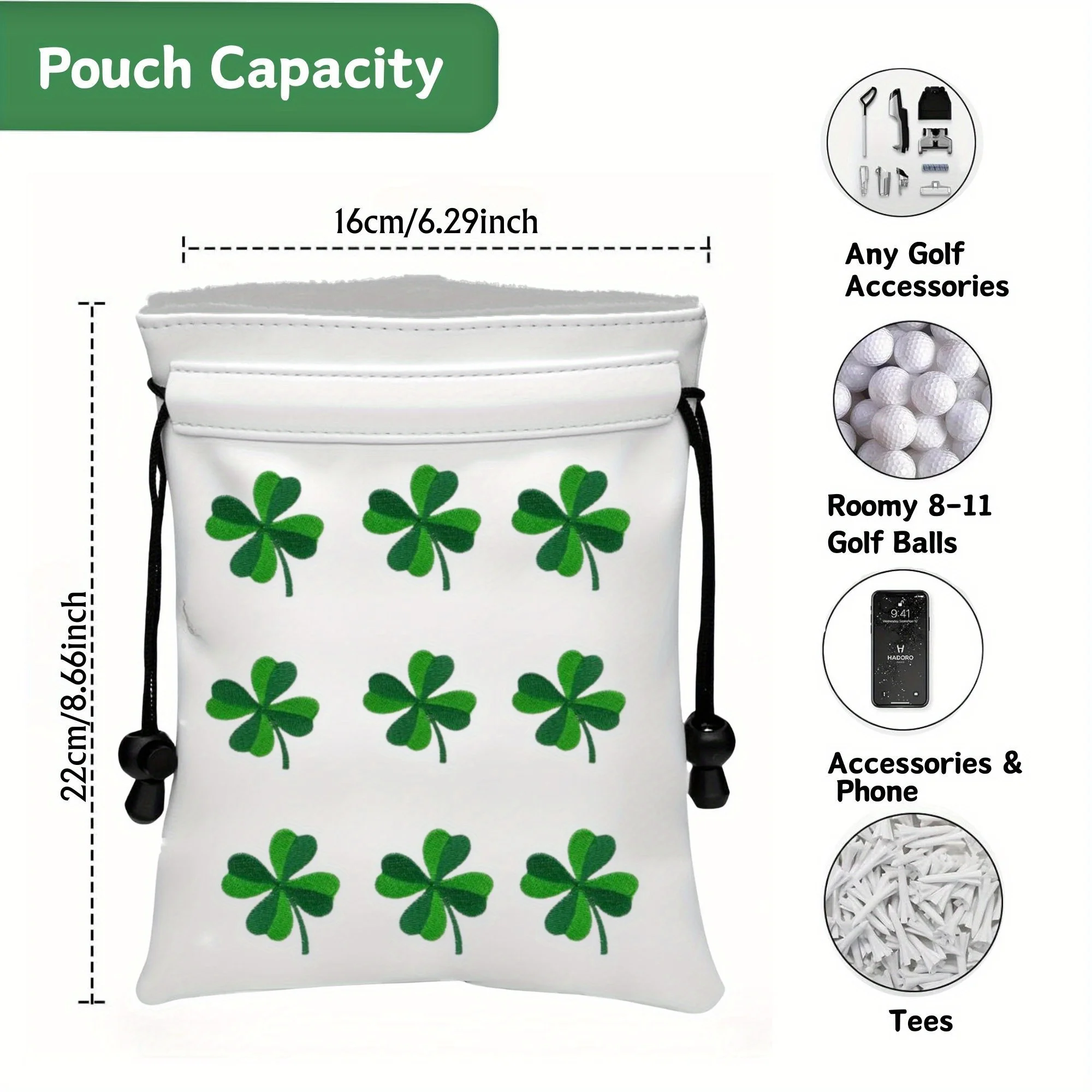 حقيبة جولف الثمينة مع تصميم Lucky Clover من جلد البولي يوريثان مع إغلاق برباط إكسسوارات جولف محمولة للنساء أ #5