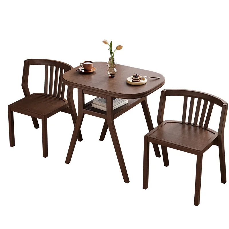 Household small apartment oval dining table balcony table and chairs can accommodate three-piece tea table