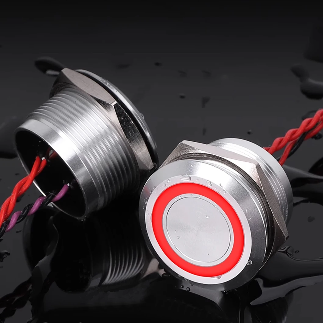 ABILKEEN 22MM 1NO Momentary/Latching Piezo Electric Switch 304 Stainless Steel with LED Ring Illuminate Press Sensitive Switch