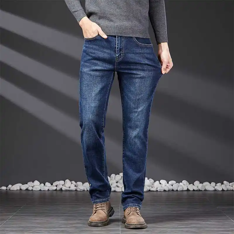 2024 Frühling und Herbst neuer Modetrend einfarbig plus Größe lose Jeans Herren Business lässig bequeme Stretch hose 28-38