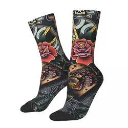 Island Gypsy Shark Men's Socks Vintage Harajuku American Traditional Flash Pattern Tattoo Street Style Novelty Pattern Crew Sock