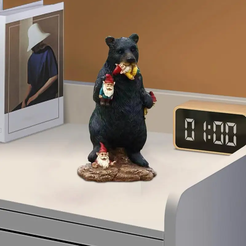 Bear Sculpture Black Bear Eats Dwarfs Home Garden Ornaments Expert Resin Craftsmanship Novelty Statue For Backyard Patio Kitchen