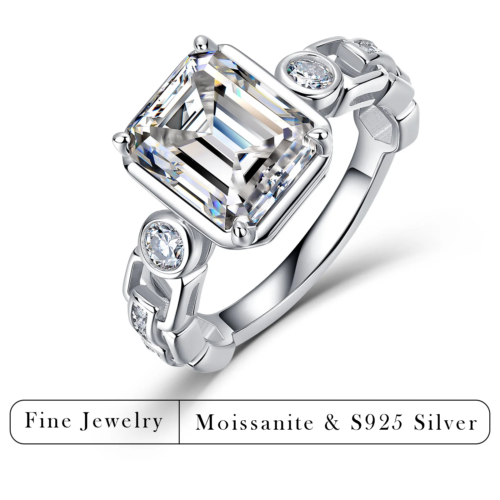 

4.3CTW GRA Certified Moissanite Emerald Cut Ring 925 Sterling Silver Sparkling Engagement Ring Luxury Fine Jewelry