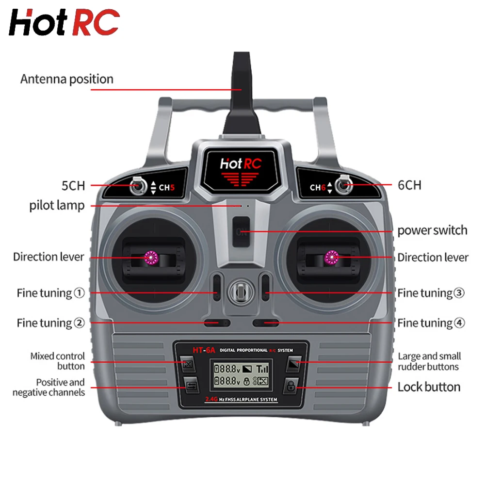 Hotrc Hot RC HT-6A HT6A 4.5-9V 2.4Ghz 6CH PWM FHSS nadajnik zdalnego sterowania F-06A F06A odbiornik do zdalnie sterowanej statek powietrzny