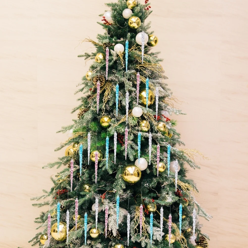 

24/36*Acrylic Hanging Icicles Drop Ornament For Christmas Tree Decorations Fake Transparent Ice Cone Pendants Xmas Baubles
