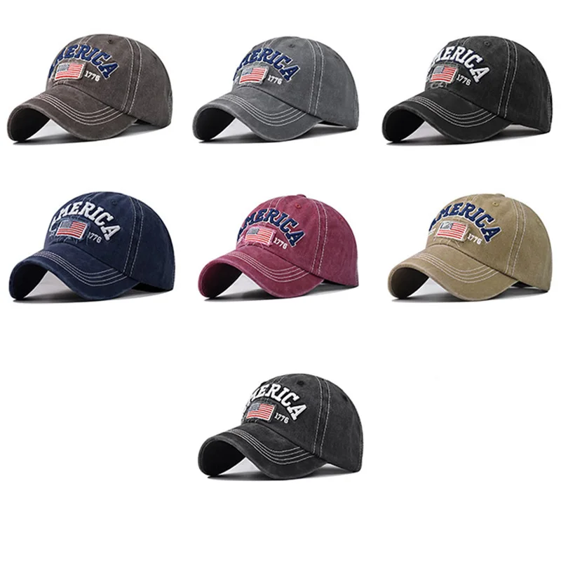 Hot sale washed clothe embroidered American baseball cap for men and women embroidered retro cowboy all-match sunscreen cap