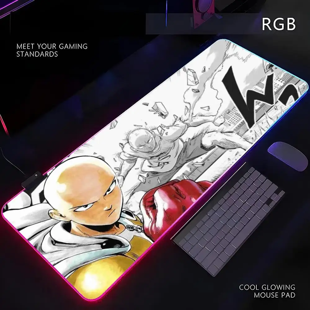 

One Punch Man Mouse Pad RGB Gamer LED Light Mouse Mat Peripherals Mousepad Computer Desk Mat XL Mice Keyboard Carpet