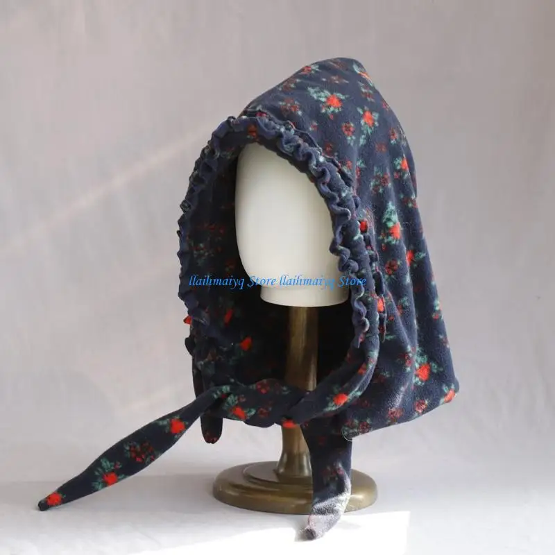 

573B Unisex Floral Print Earflap Bonnet Hat for Snow Activity Warm Protections