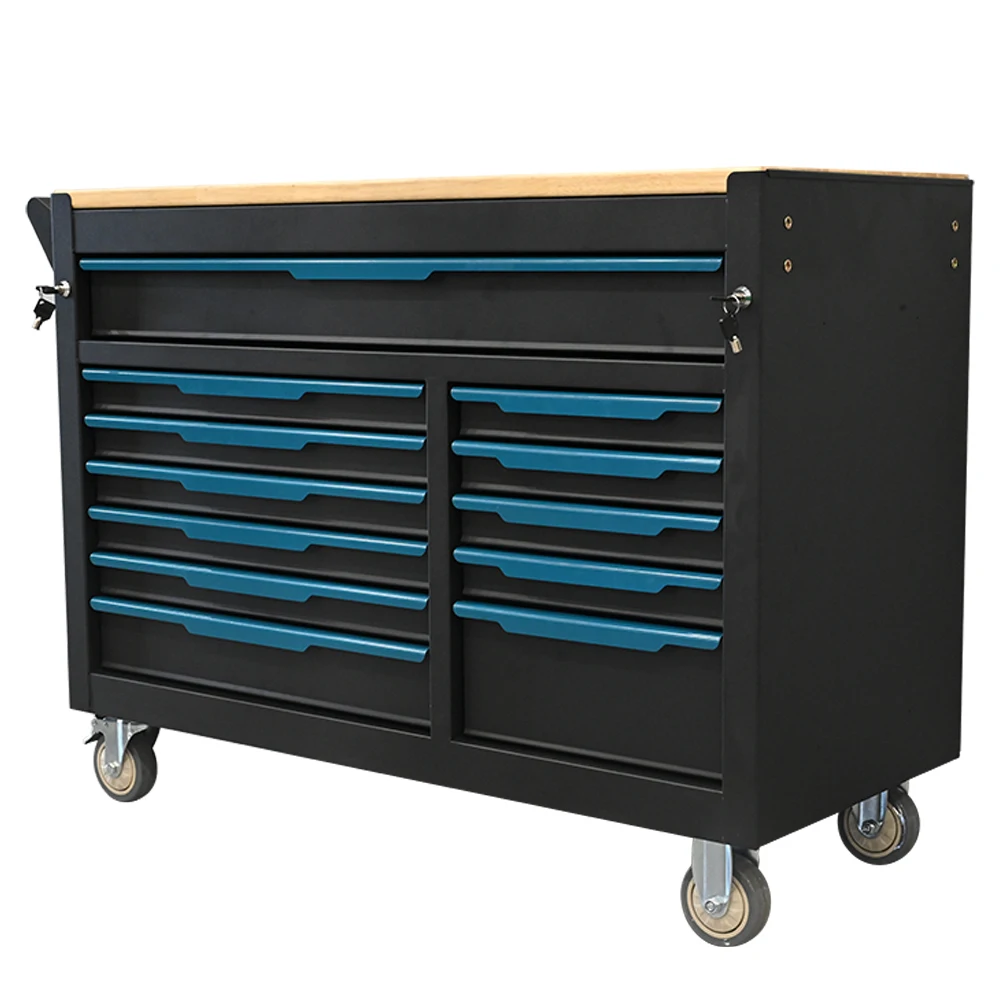 OEM Heavy Duty 12-Drawer Anti-Theft Waterproof Modular Rolling Tool Cabinet with Worktop for Garage Workshop Repair Storage