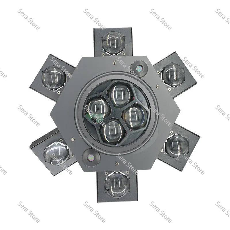 6-Arm Bee Eye  Light - Motorized Rotating Beams with RGB LED Rings, DMX Control