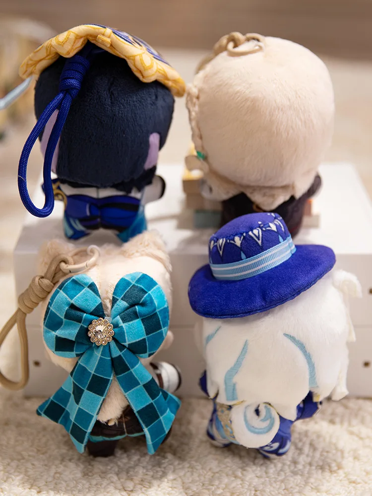 12cm genshin impacto figura dos desenhos animados plushies andarilho furina lyney lynette boneca bonito mini saco de brinquedo macio pingente chaveiro de pelúcia