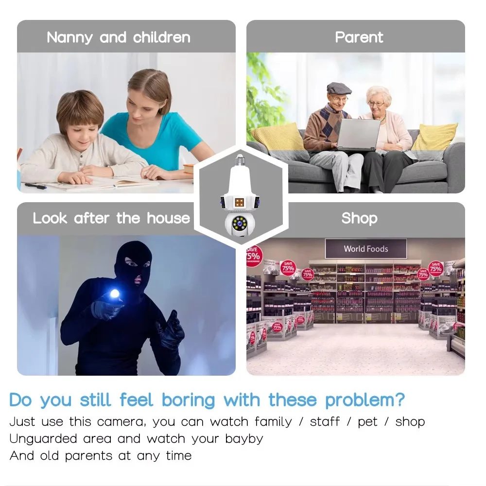 6MP V380Pro Dual Lens E27 Full Color Wireless PTZ IP Dome Camera AI Humanoid Detection Home Security CCTV Baby Monitor
