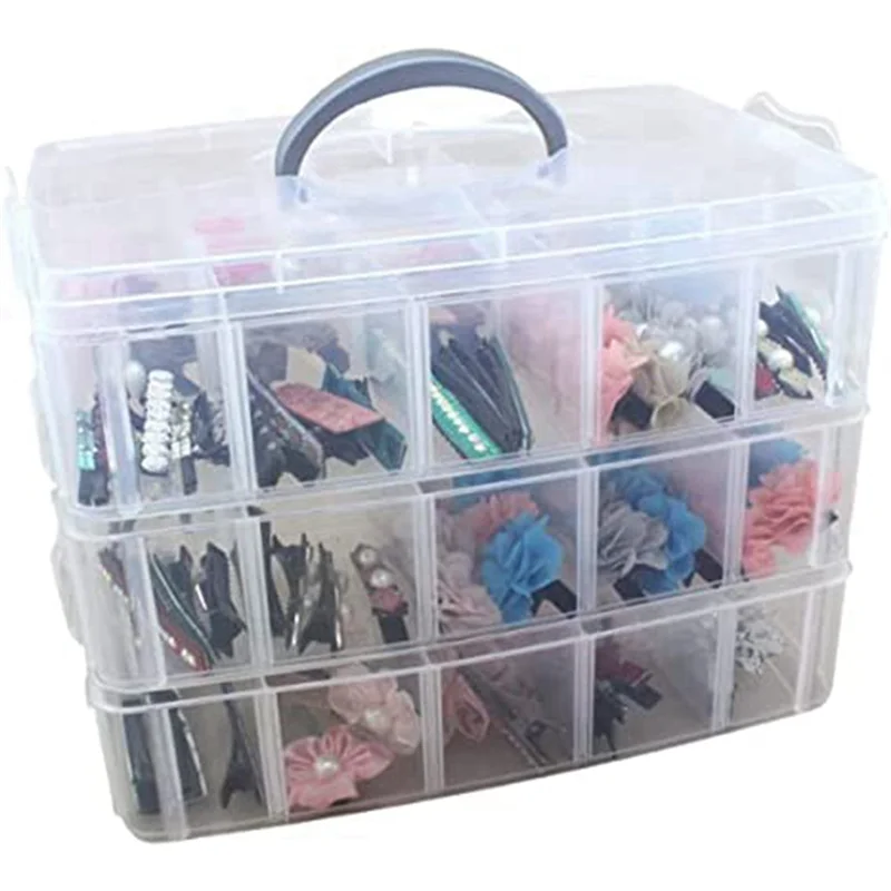 Arts, Crafts and Jewelry Organizer, Stackable 3-Tier Clear Plastic Organizer with 30 Adjustable Compartments