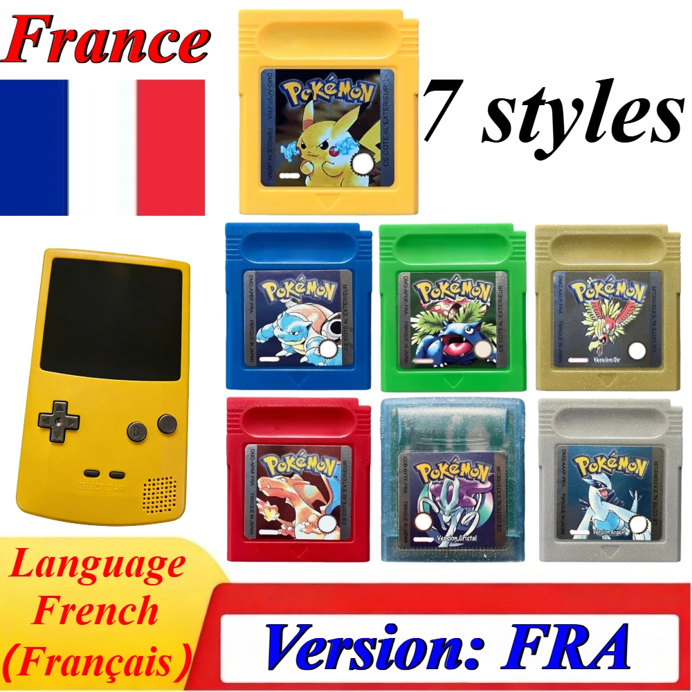 

Игровой картридж Pokemon GBC, французская версия FRA, 7 стилей для Color GBA SP, коллекция ретро-игр, коллекция для фанатов, подарок на день рождения