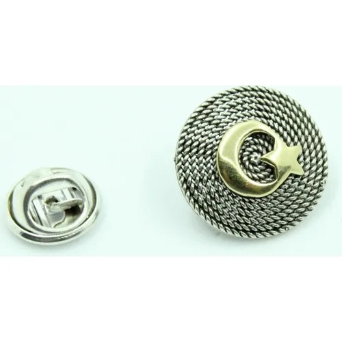 Badge Silver Moon Star Turkish Flag Badge Lapel pin Oxidized Filigree Men Women Model Trz-04