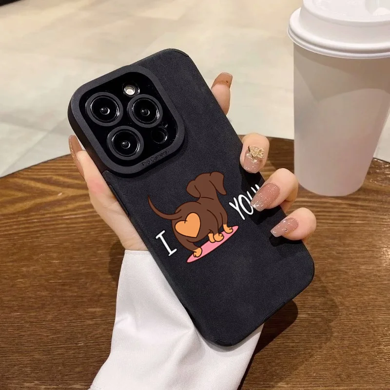Cute Dachshund Heart Print Phone Case For iPhone 11 12 13 14 15 16 Pro Max 17 Pro Max Air X XR XS 7 8 Shockproof Leather Cover - view 4
