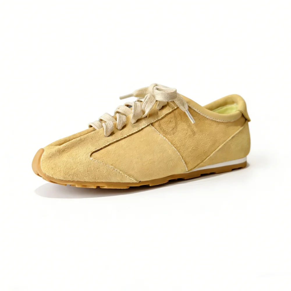 Women's Cow Suede Platform Sneakers - Lace-Up Casual Flats