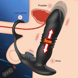 Silicone Anal Vibrator Thrusting Prostate Stimulator Massager Delay Ejaculation Lock Ring Anal Butt Plug Sex Toys Dildos for Men