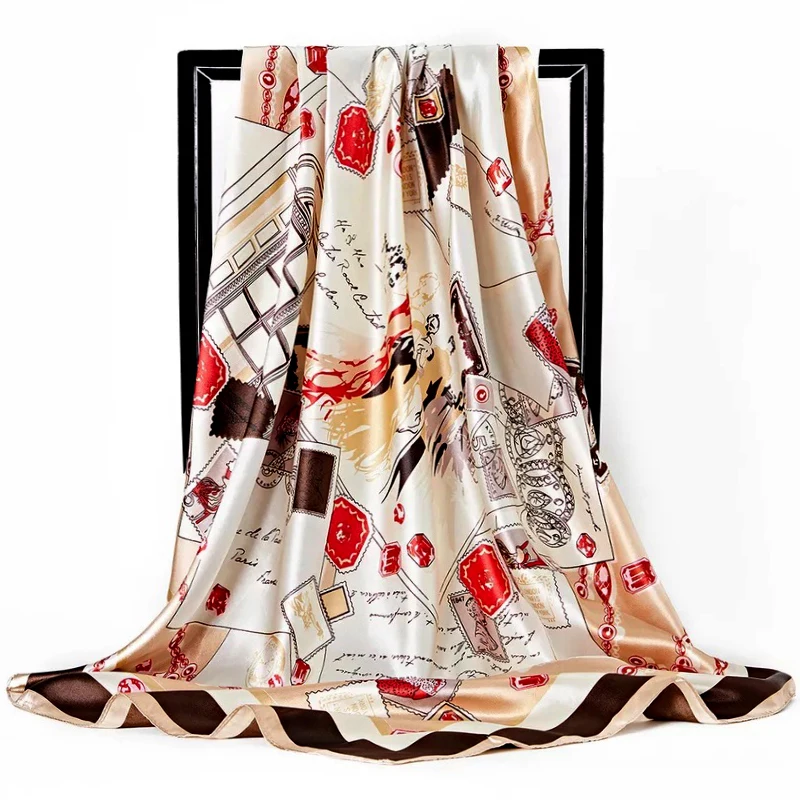 Luxury Print Square Kerchief Four Seasons Beach Sunscreen Shawls Popular New Style Silk Scarves Fashion Travel 90X90CM Bandannas