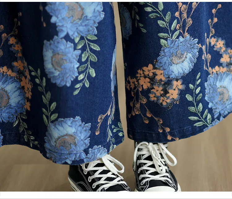 Oversized Printed Denim Wide-leg Pants For Women Jeans Loose 2026 New Spring  Autumn Vintage Nine-point Casual Wide-leg Pants