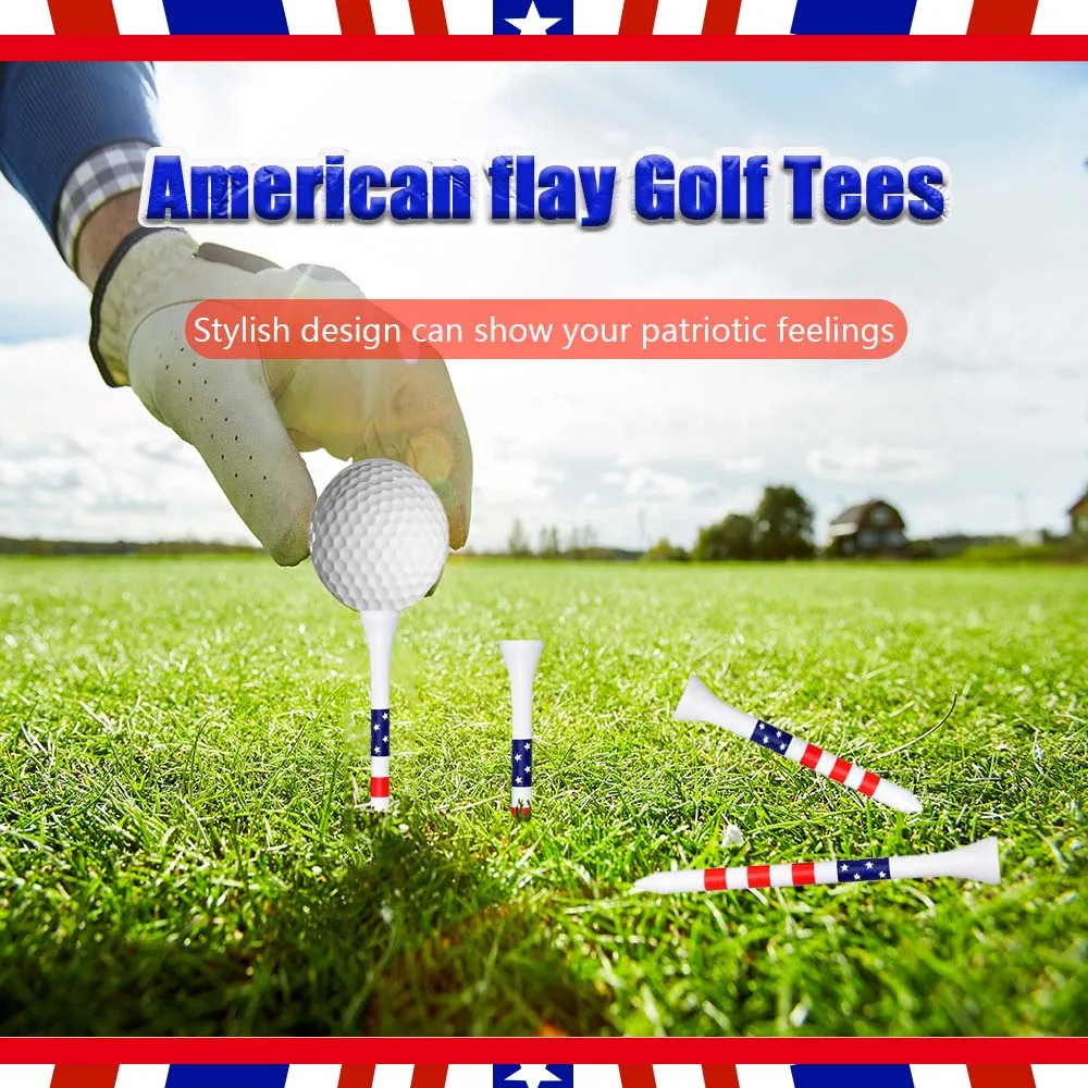 50 ชิ้น American Flag สไตล์ทนทานไม้ไผ่ Tees กอล์ฟ, กอล์ฟคุณภาพสูงระยะไกลตี Professional ลดแรงเสียดทาน Tee
