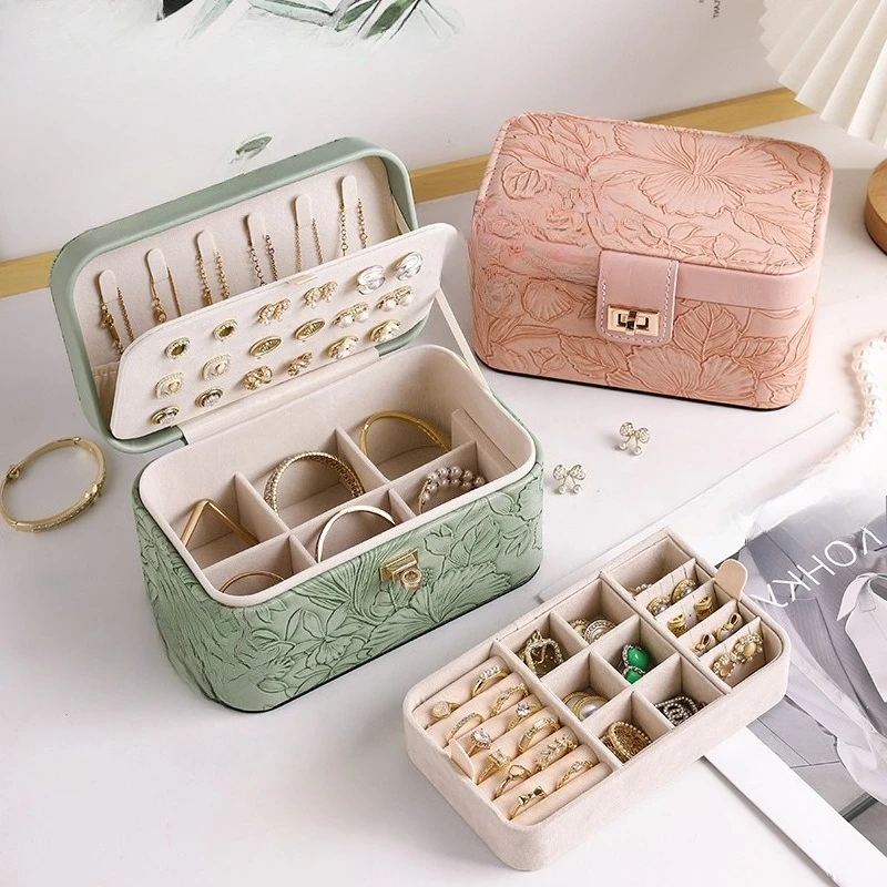 

Шкатулка для драгоценностей с принтом, двухслойный дизайн, большая емкость, дорожное кольцо, ожерелье, серьги, органайзер для ювелирных изделий для женщин, подарок