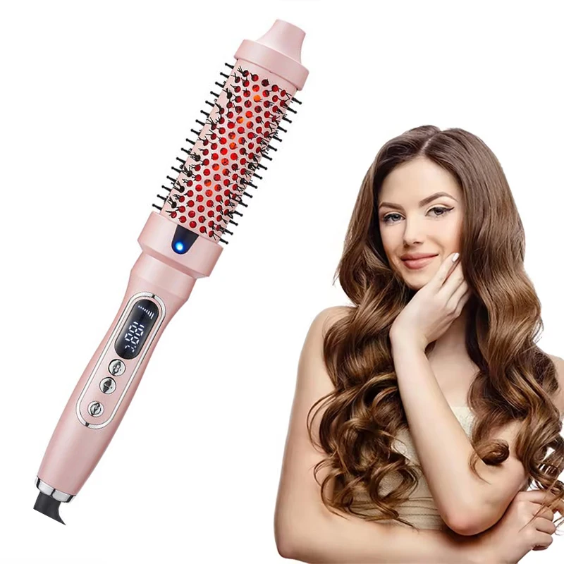デュアルパーパス-ホットエア-カーリングブラシ、ptc高速加熱-レッドライト-ヘアケア-ストレートナー-ふんわりスタイリングコーム