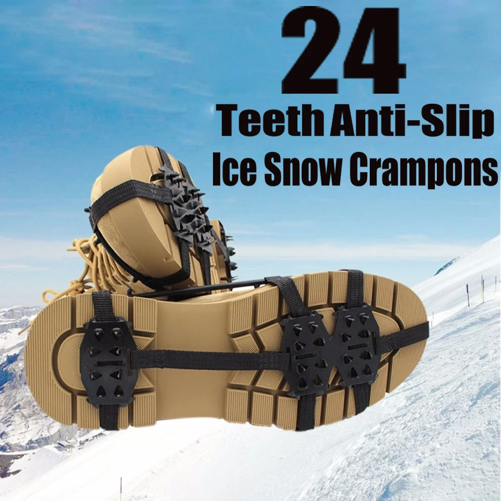 24 Teeth Ice Crampons for Winter Outdoor Hiking Climbing Fishing Non-Slip Shoe Spikes Snow Ice Grips Anti-Slip Covers for Shoes