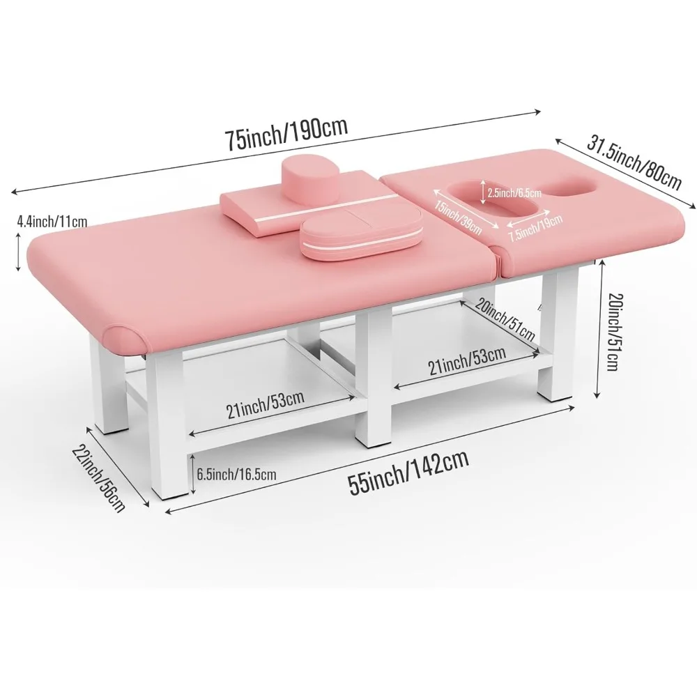 

Beige Grey Wide Stationary Massage Table with Backrest for Treatment Table Physical Therapy Table Spa Facial Bed, Metal Frame