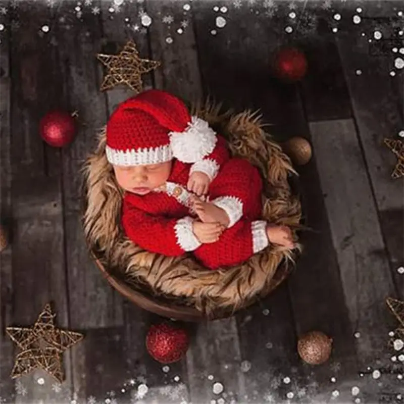 3 Pcs/Set Newborn Photography Outfits Props Baby Knitted Hat+Elk Doll+Jumpsuit Festival Christmas Costumes for Infants