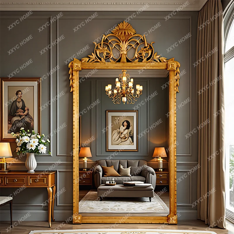 X Luxury Floor Full-Length Mirror  Retro Dressing Mirror Living Room Decorative Mirror