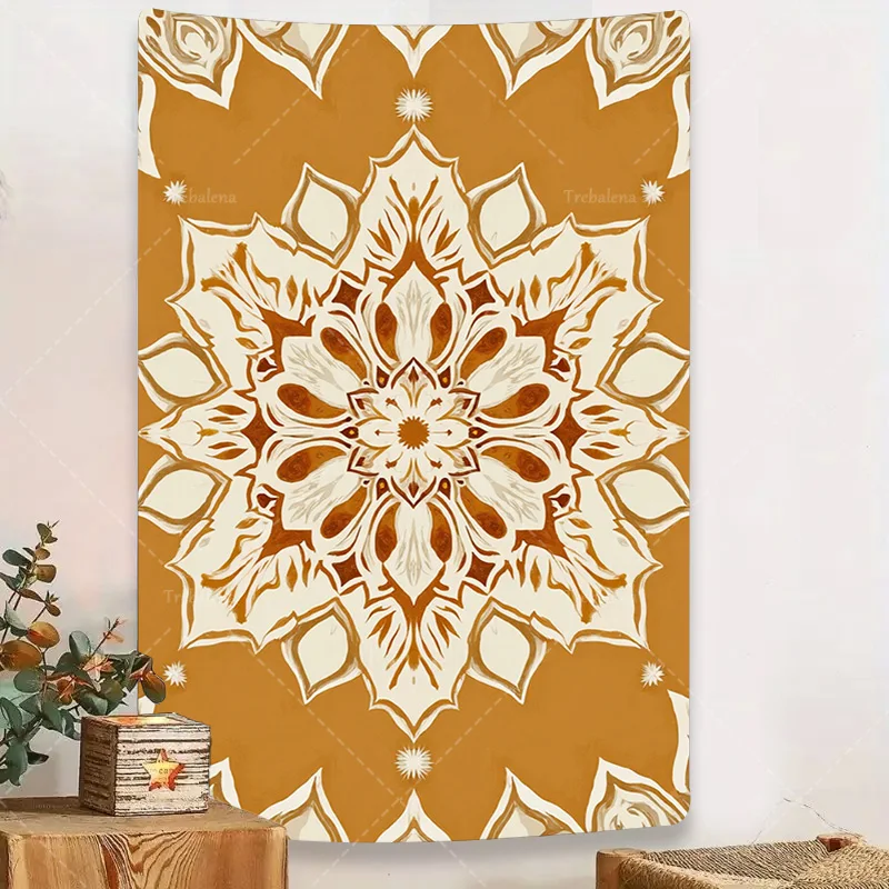 

1 шт. настенный гобелен в стиле бохо шикарный гобелен с мандалой для богемного декора комнаты, оранжевый и кремовый цветочный дизайн